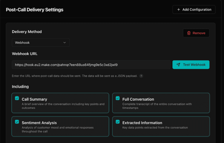 OmniDimension webhook setup