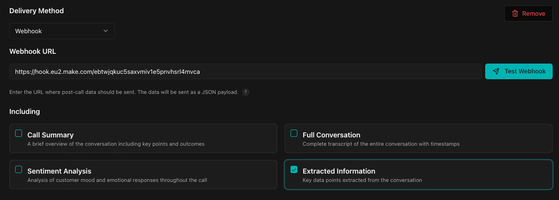 Add Make.com webhook url to Post call