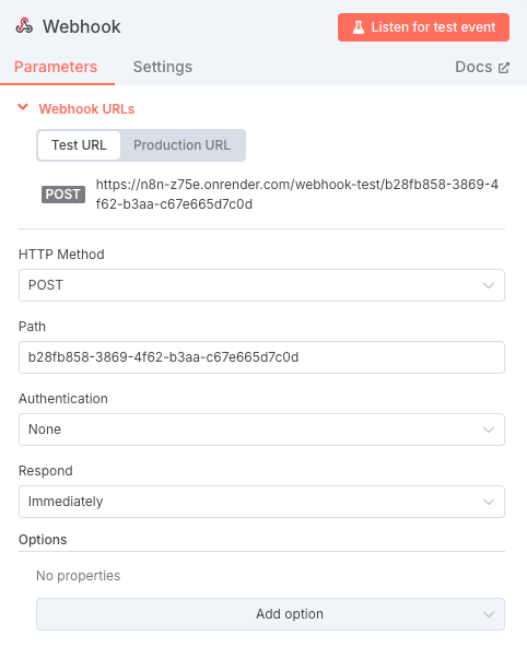 Webhook configuration in n8n