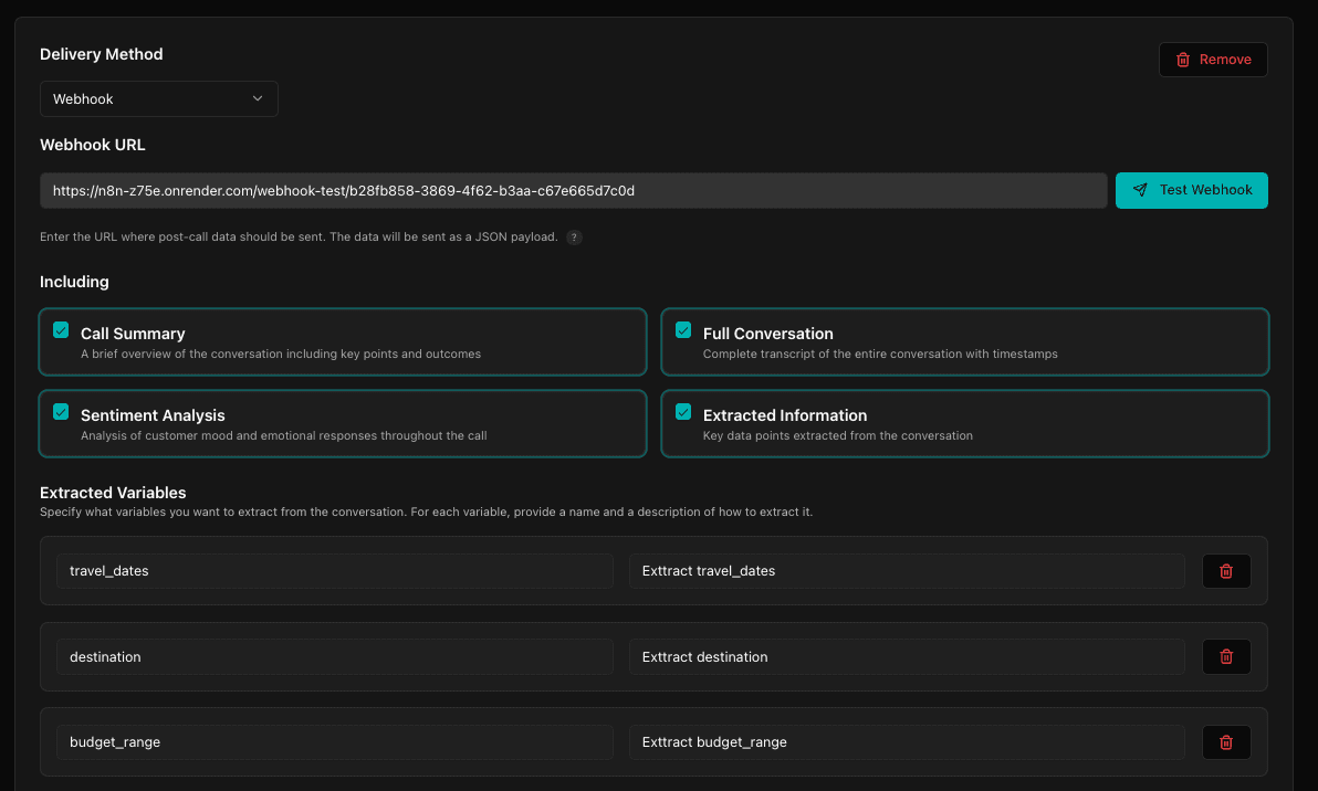 Post-call settings configuration