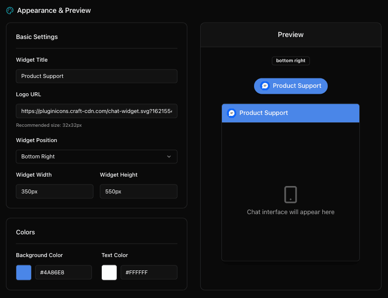 Widget configuration options